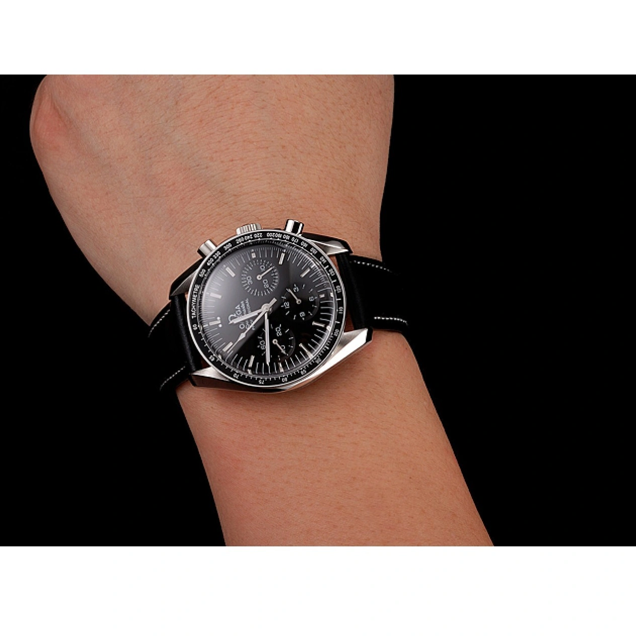 1025 Swiss Omega Speedmaster Professional Black Dial Black Leather Bracelet 1453936